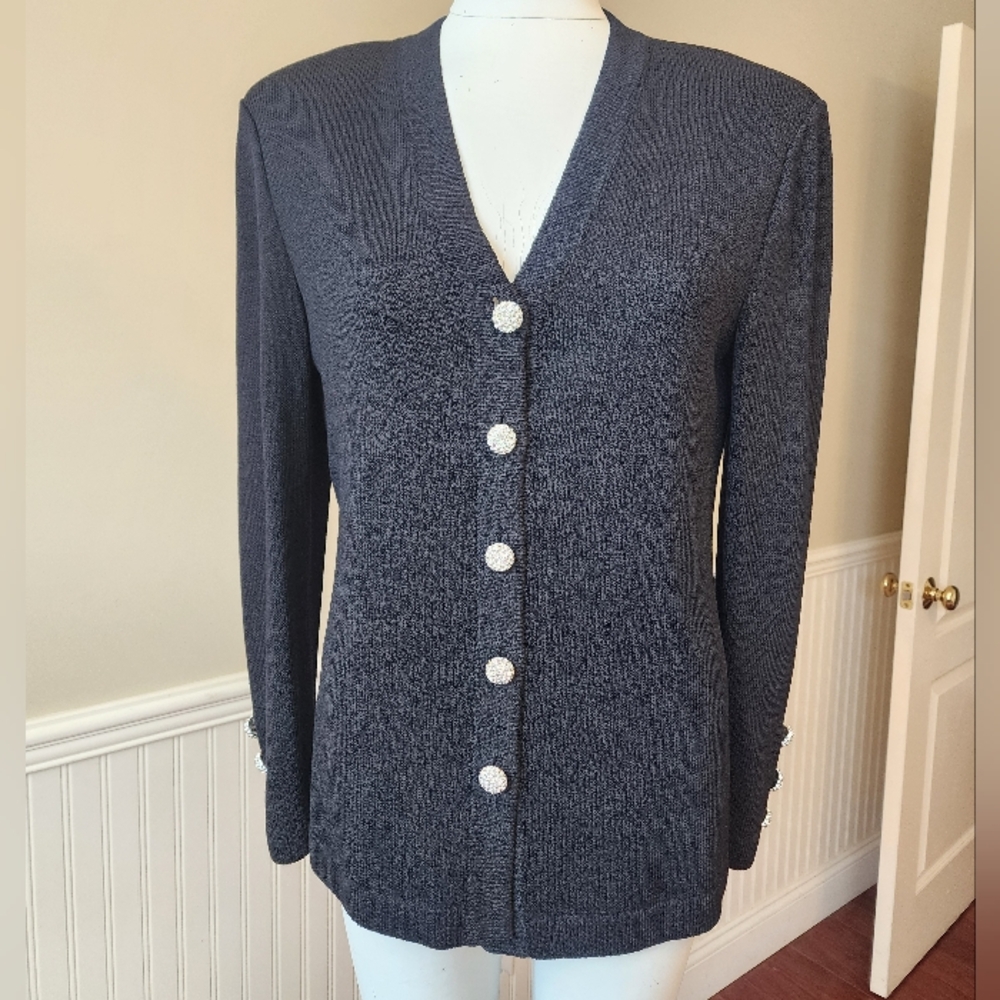 Black St. John Evening No Label/sample Sweater with Button Accents